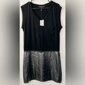 BCBGMaxazria Black Sequin T Shirt Dress Tee Size 8 Y2K